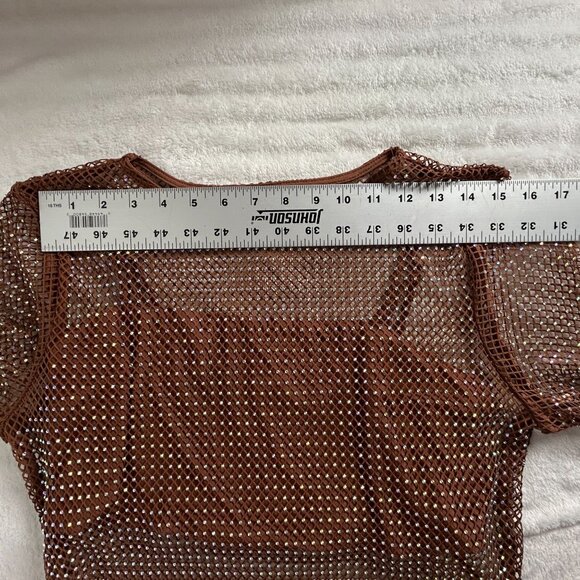 House of Harlow 1960 Womens Mesh Sweater/Top Medium Rhinestones Brown Metallic - Picture 6 of 8